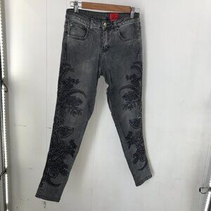 V Cristina gray & black floral embroidered skinny jeans size 2